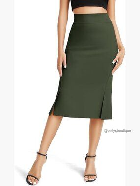 Stretch Fishtail Pencil Skirt High Waist Midi with Slit